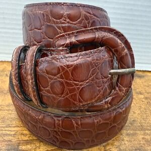 VTG Mark Shale Men's Genuine Leather Belt Large Brown Croc Embossed Print Preppy